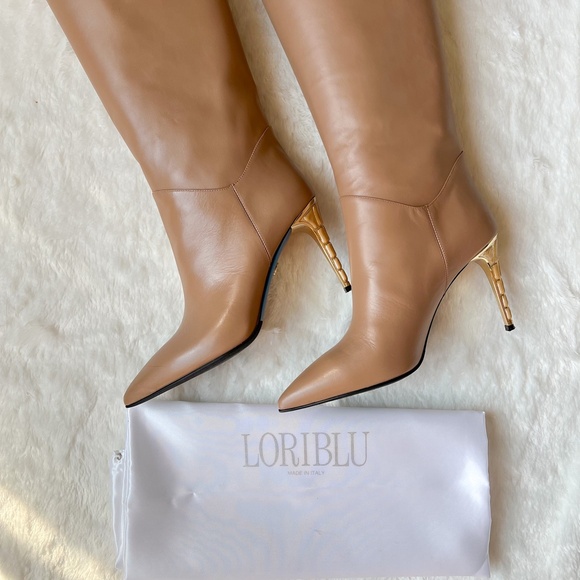 $725 Loriblu Made In Italy Camel Taupe Knee High Boots High Heel Pointy Toe 40IT - Picture 14 of 15